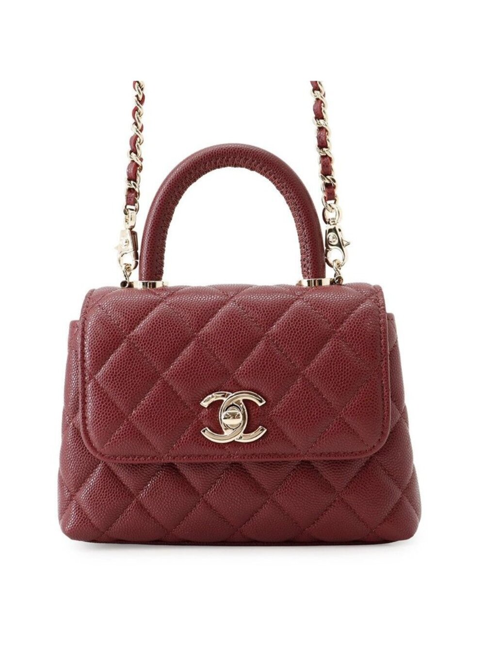 Chanel Handbag Quilted Coco Handle Mini Caviar Leather 2-Way Chain